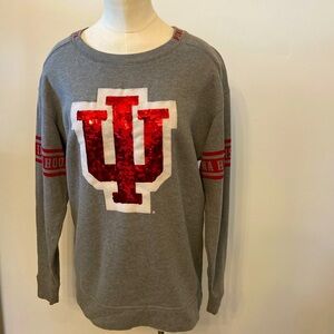 Victoria Secret PINK XS Gray Maroon IU Indiana Hoosiers L/S Bling Sequin Shirt